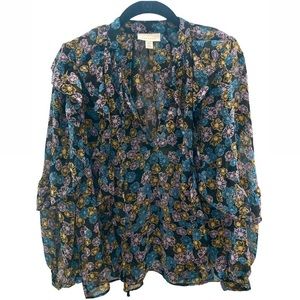 Topshop Sheer Floral Print Ruffle Balloon Sleeve Blouse Top Size 2 Like New NWOT